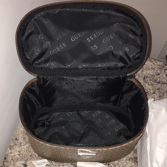 Guess Brown Signature Leather Cosmetics Bag - Picture 7 of 11